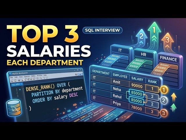 SQL Interview Challenge: Find Top 3 Salaries in Each Department | MySQL Window Functions