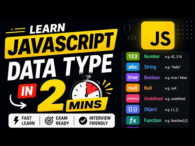 Learn JavaScript DataTypes in 2 mins|very Important For freshers interview  #freshers #jobs 