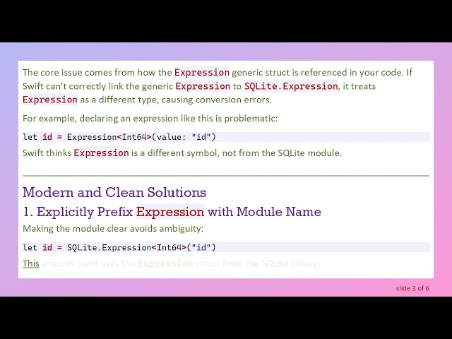 Fixing Cannot convert value of type 'String' to 'Int64' Error in Swift SQLite Expressions