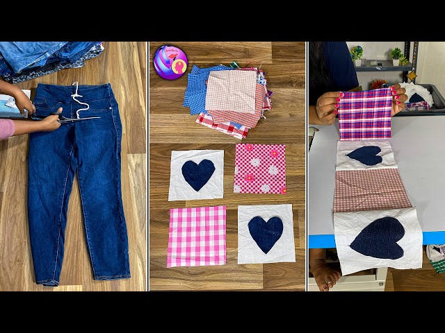 How To Make Patchwork Heart Bedsheet From Waste Jeans | Artefacts