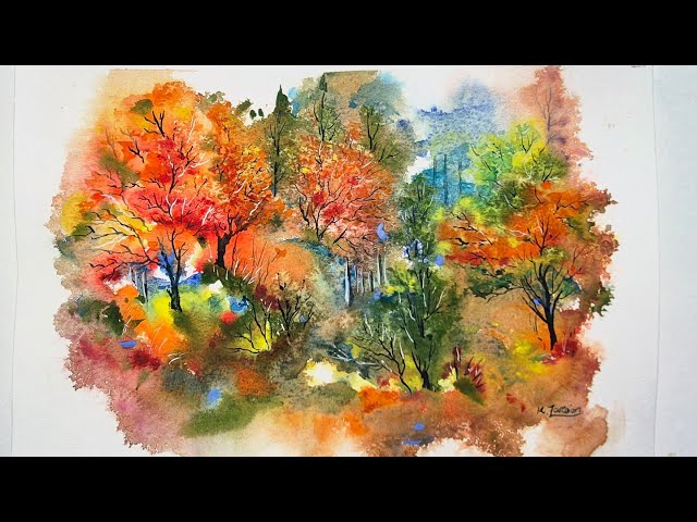 Let the Colors Decide 🍂 | Autumn Watercolor Landscape Tutorial