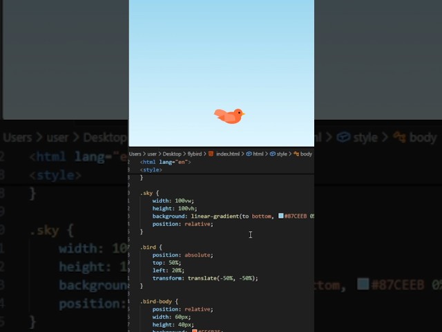 Flying Bird Animation using HTML, CSS & JavaScript✨#coding #html #css #webdevelopment #programming