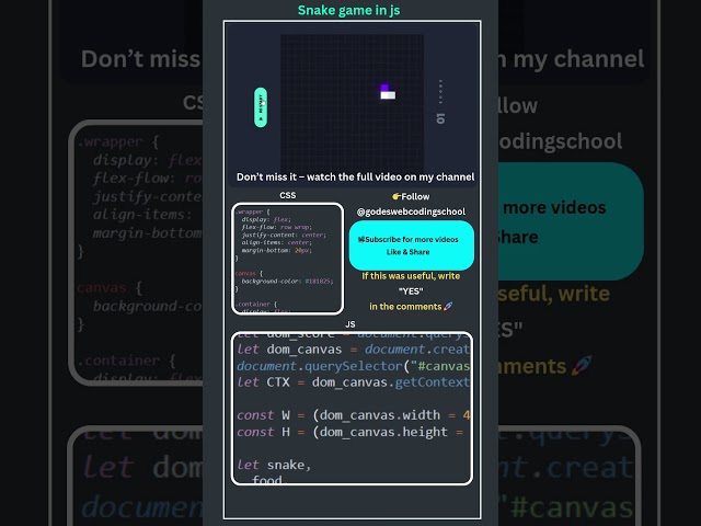 Snake Game in HTML CSS JavaScript 🐍 | JavaScript Game Project #Shorts #javascriptproject #godesweb