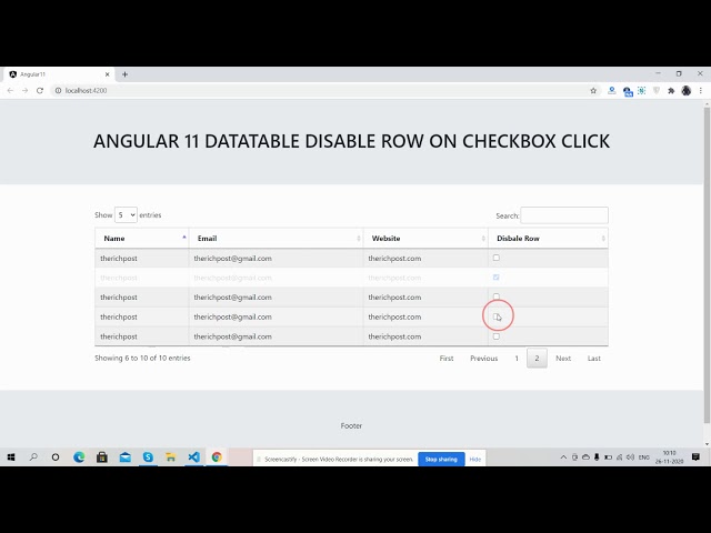 Angular 11 Datatable Disable Row Working Demo