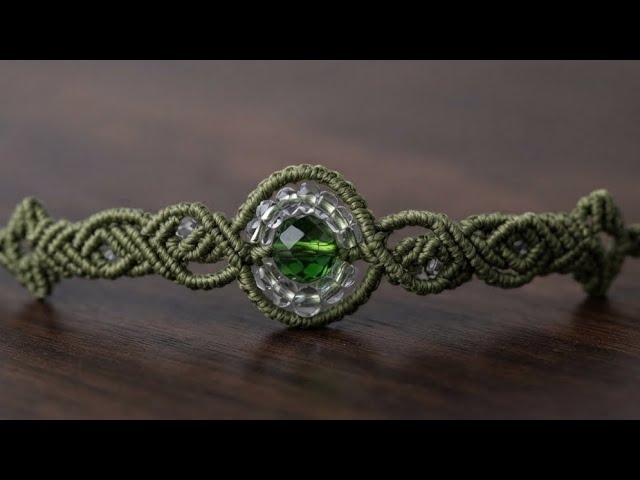 Macrame Bracelet Tutorial – Green Cord with Emerald Stone Center