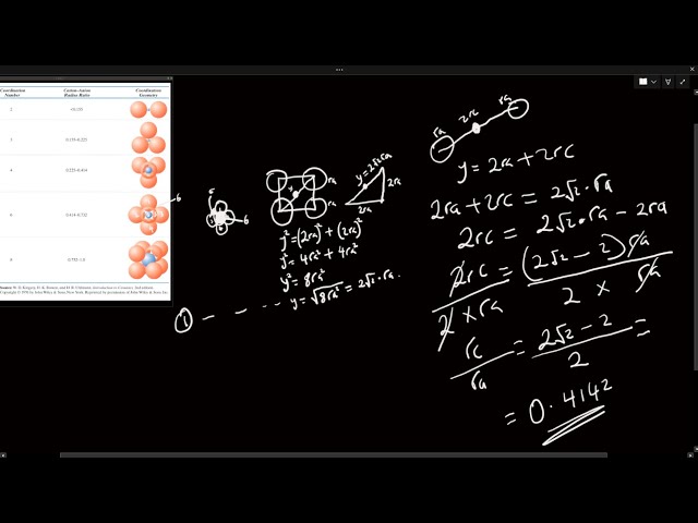 Show that the minimum cation-to-anion radius ratio for a coordination number of 6 is 0.4142