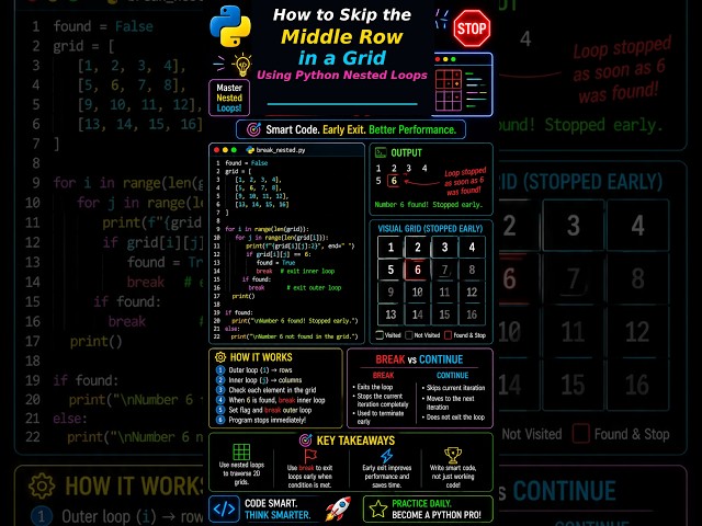 How to Skip the Middle Row in a Grid using Python Nested Loops #nestedloop #matrix #pythontutorial