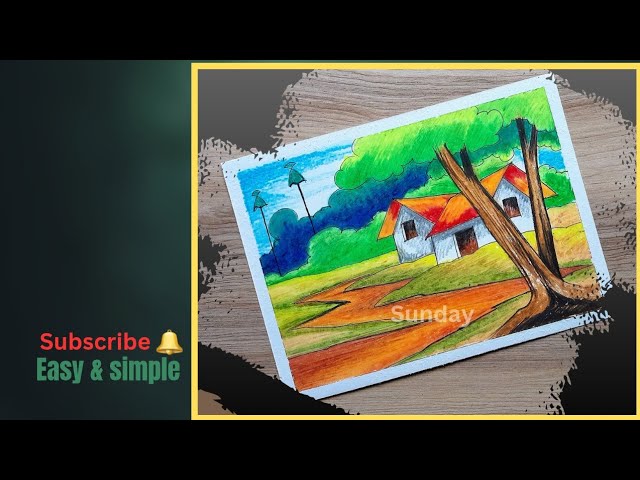 how to draw a village scenery drawing-most easy steps/landscape drawing/scenery drawing