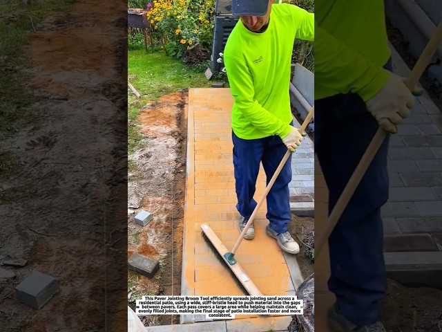 Paver Jointing Broom Tool Spreads Sand Across Patio Joints for Fast, Even Residential Finishing