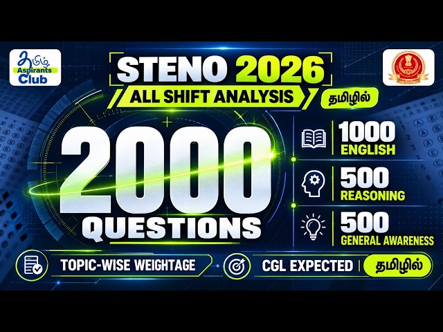 SSC STENO 2026 ALLSHIFT COMPLETE ANALYSIS l CGL EXPECTED RESONING ENGLISH GS l 2000 question தமிழில்