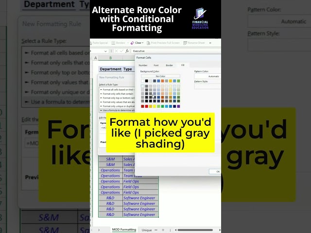 Alternate Row Color with Conditional Formatting in Excel