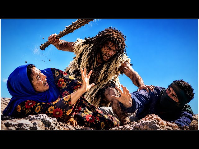 A savage attack by a caveman on a nomadic woman and a villager.