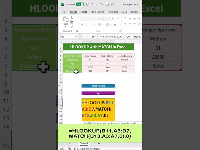 HLOOKUP with MATCH in Excel #exceltips #excelformula #exceltipsandtricks
