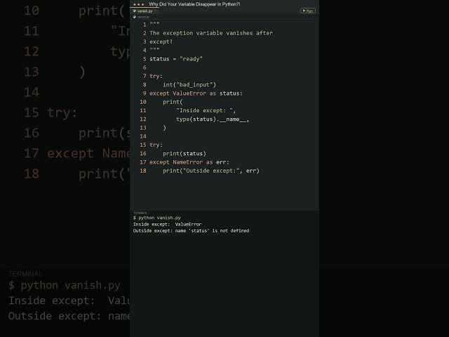 Why Does Python DELETE Your Exception Variable?! #python #code #developer #learnpython