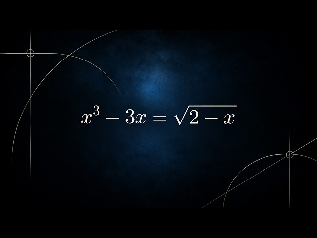 x^3 - 3x = sqrt(2 - x) — three roots, and the heptagon behind them