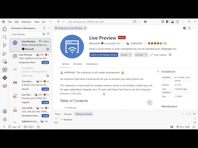 Web Development RTU DE0824 - Week 2 - Live Preview Visual Studio Code Extension 2026 09 16