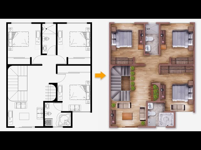 [PART 01] Easy Plan Render | Single house plan render in Photoshop