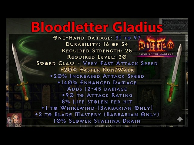 D2R RotW Updated Uniques - Bloodletter (Gladius)