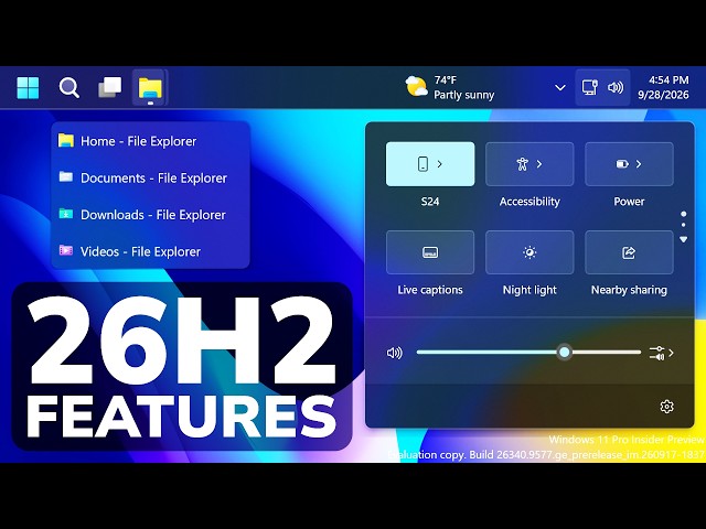 New Windows 11 26H2 Features – New Taskbar, Start Menu, Quick Settings Phone (How to Enable)