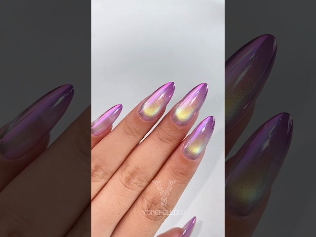 Purple Chrome & Cat Eye Nail Design Used: 3527B, GT113 Chrome Powder #yokefellow #nails #nailart