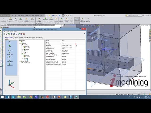 SolidCAM  How to build machine simulation for 4 axis machine