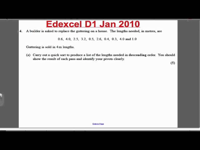 Quick Sort Algorithm (Exam Qs 3) Decision 1 EDEXCEL A-Level