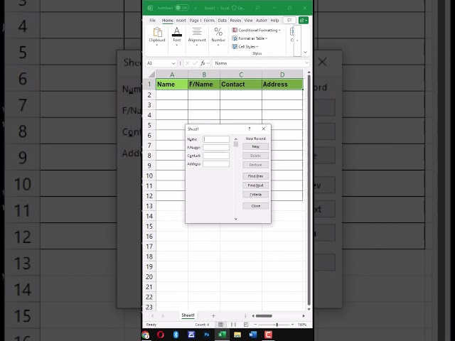 Efficient Data Entry in Excel Using Data Form (Alt + D + O Shortcut)