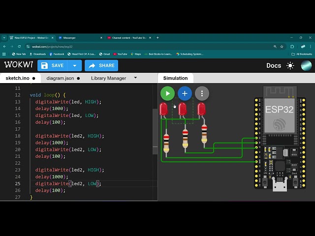 WOKWI Part2 - Create LED Blink with sequence and colors (ESP32)