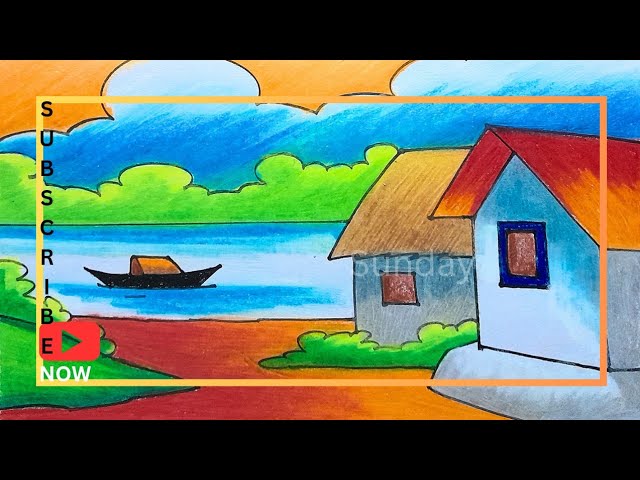 village scenery painting easy oil pastel/scenery drawing/oil pastel drawing