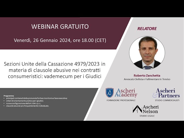 Supreme Court of Cassation Joint Sections 4979/2023 on Unfair Terms in Consumer Contracts