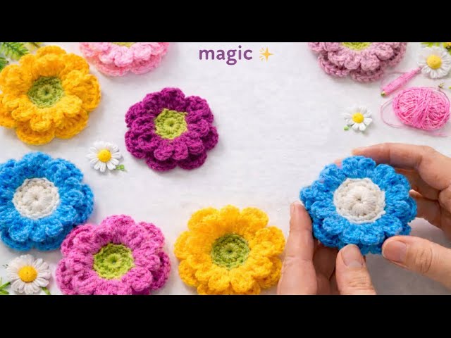 ⚡️ Easy 3D Daisy Crochet Flower 🌼 | Beginners Tutorial