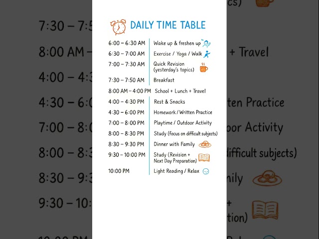 Best Daily Time Table for Students | Study + School + Play Balance