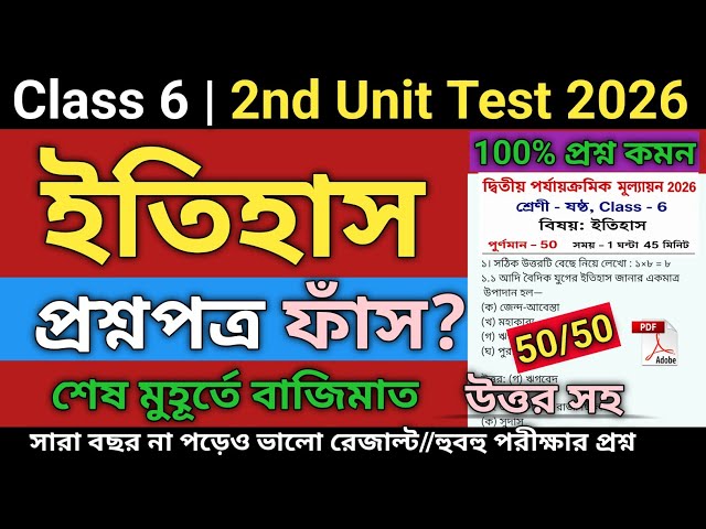 Class 6 History Second Unit Test Question Paper 2026 | Class 6 history 2nd unit test suggestion 2026