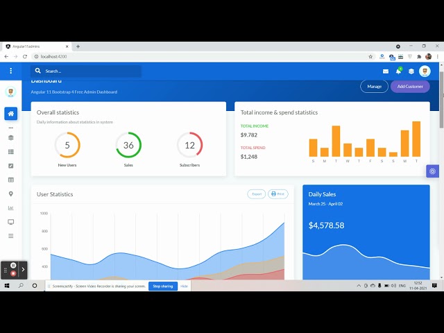 Angular 11 Sales Management Admin Dashboard