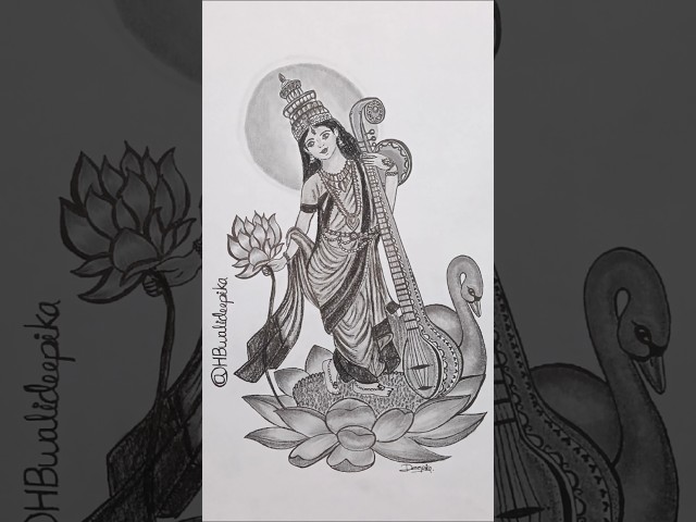 Saraswati Maa Drawing🪕🦚|Easy simple Sarswatidrawing#saraswati#drawing#shortsfeed#shorts#art#artist