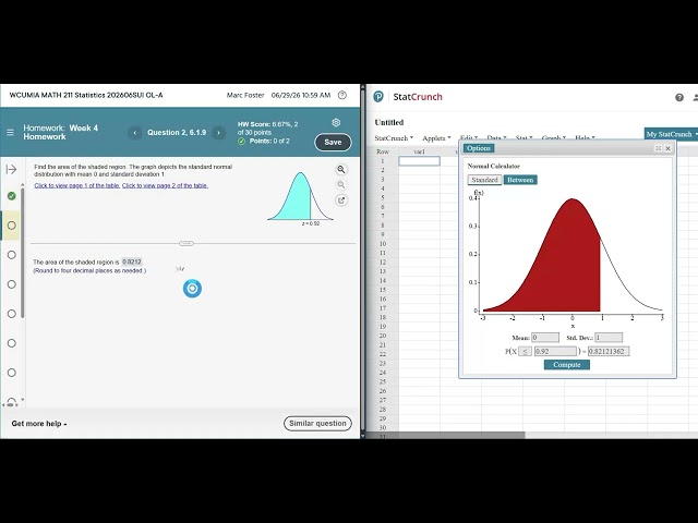 Essentials of Statistics, 7e | 6.1.9, 10-T and 11-T with StatCrunch | Area under the Normal Curve