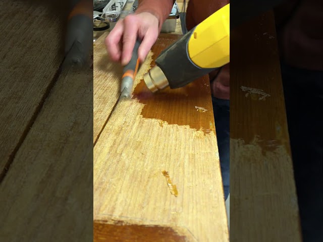 Stripping the old varnish with a heat gun is winter therapy.