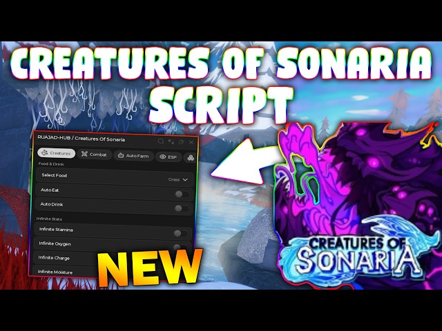 *NEW* Creatures of Sonaria Script (PASTEBIN 2026) ( SHROOM FARM, KILL AURA, AUTO EAT, AUTO DRINK)