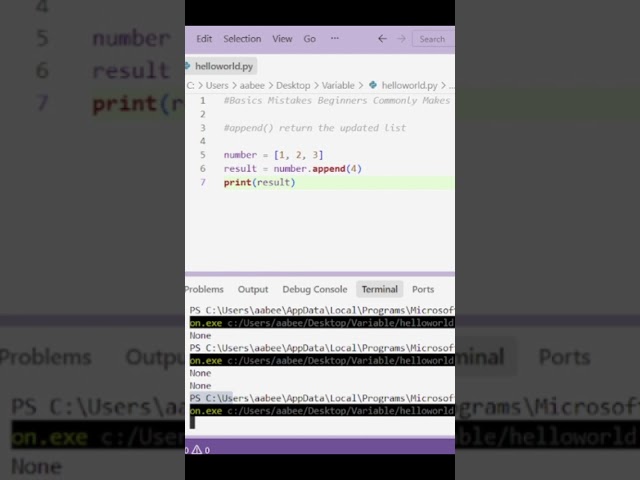 90% Beginners Make! Python append() Returns None – Don't Make This Mistake!#pythontutorial
