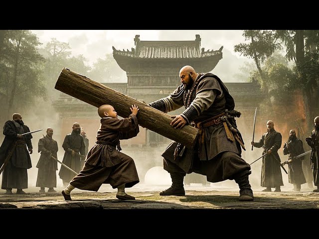 The young monk easily used a heavy wooden stake to cripple the bully who provoked Shaolin Kung Fu.