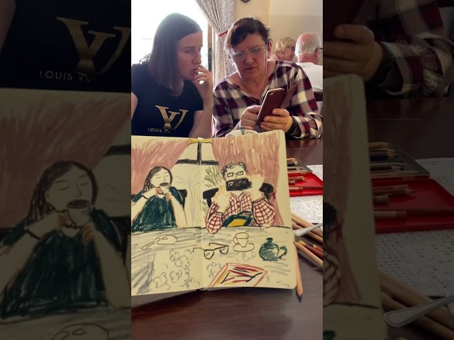 Cosy cafe portraits ☕️ capturing moments with mom and friend 🎨 #sketching #drawing #sketchbook
