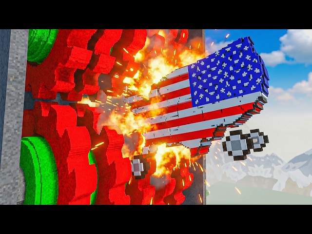 Which Country Wins? National Map Cars vs SHREDDING MACHINE in Teardown