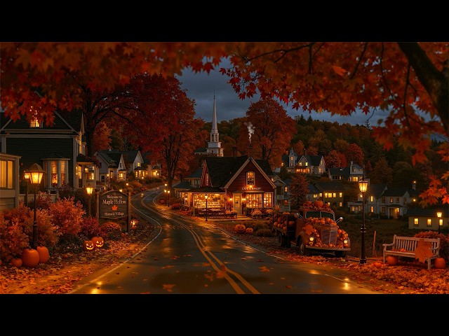 When Night Falls over a New England Village 🍂 Smooth Jazz & Café Lights for a Cozy Nights of Relax ☕