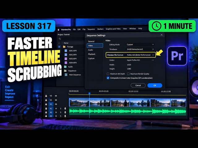 How to Set Preview File Format Preferences for Faster Scrubbing - Lesson 317 Adobe Premiere Tutorial