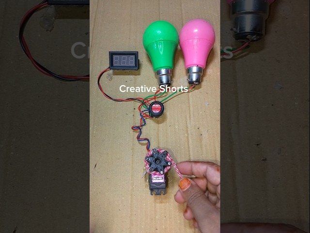 Powering Two LED Light & Digital Voltmeter With Rope Pulling Gear Motor Generator _ DC Motor #shorts