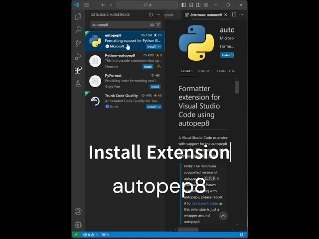 VSCode how to format code. There is no formatter for python files installed