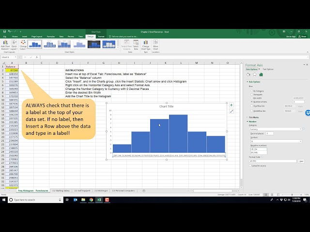 2.1 Excel Tutorial Frequency Histograms (Excel 2016 and Pivot Tables)