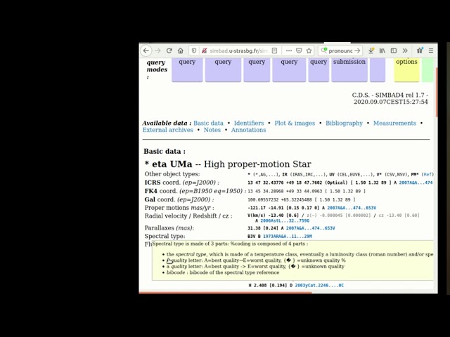 Obtaining Redshift and Parallax from SIMBAD database.