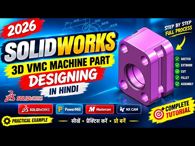 SOLIDWORKS 2026 3D VMC Machine Part Design | Full Process | Complete Tutorial