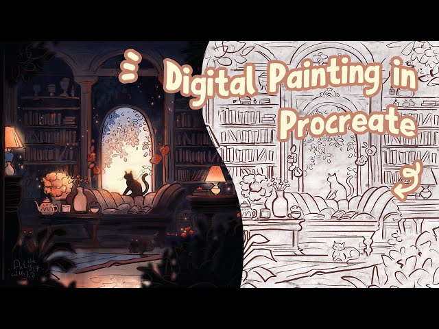 Drawing Cats in Magical Library - Procreate Timelapse